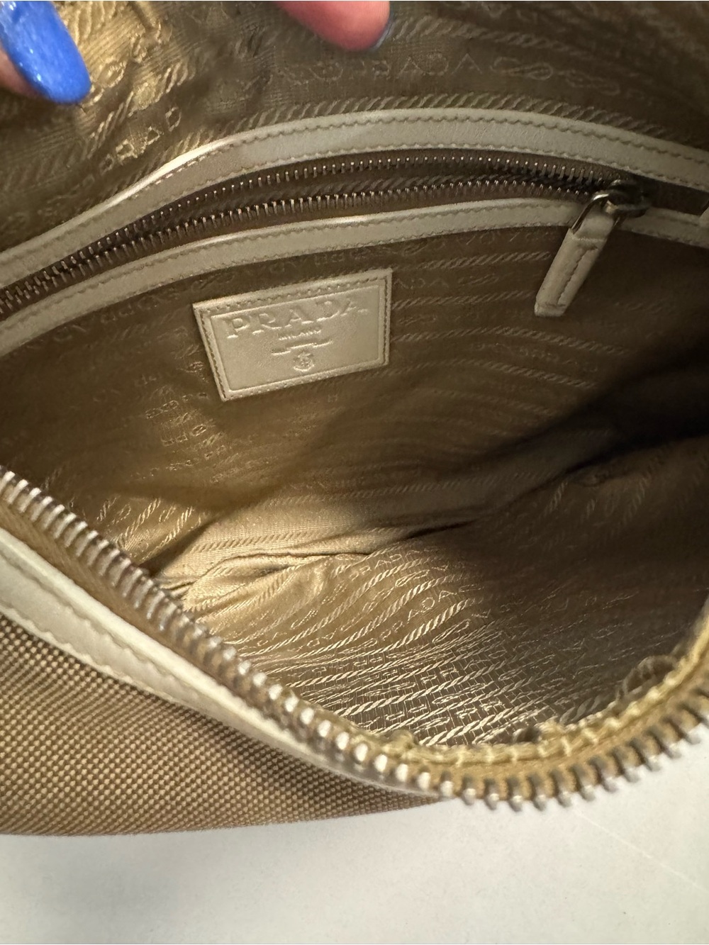 Prada Milano Canvas Shoulder Bag with White Leather Trim - Picture 8 of 14
